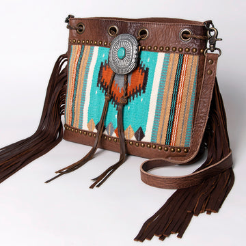American Darling Cross Body Saddle Blanket Fabric Genuine Leather Western Women Bag | Handbag Purse Crossbody for Cute